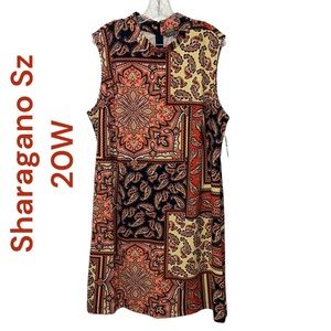 Sharagano Paisley Boho Chic Sheath Mock Neck Sleeveless Dress NWT